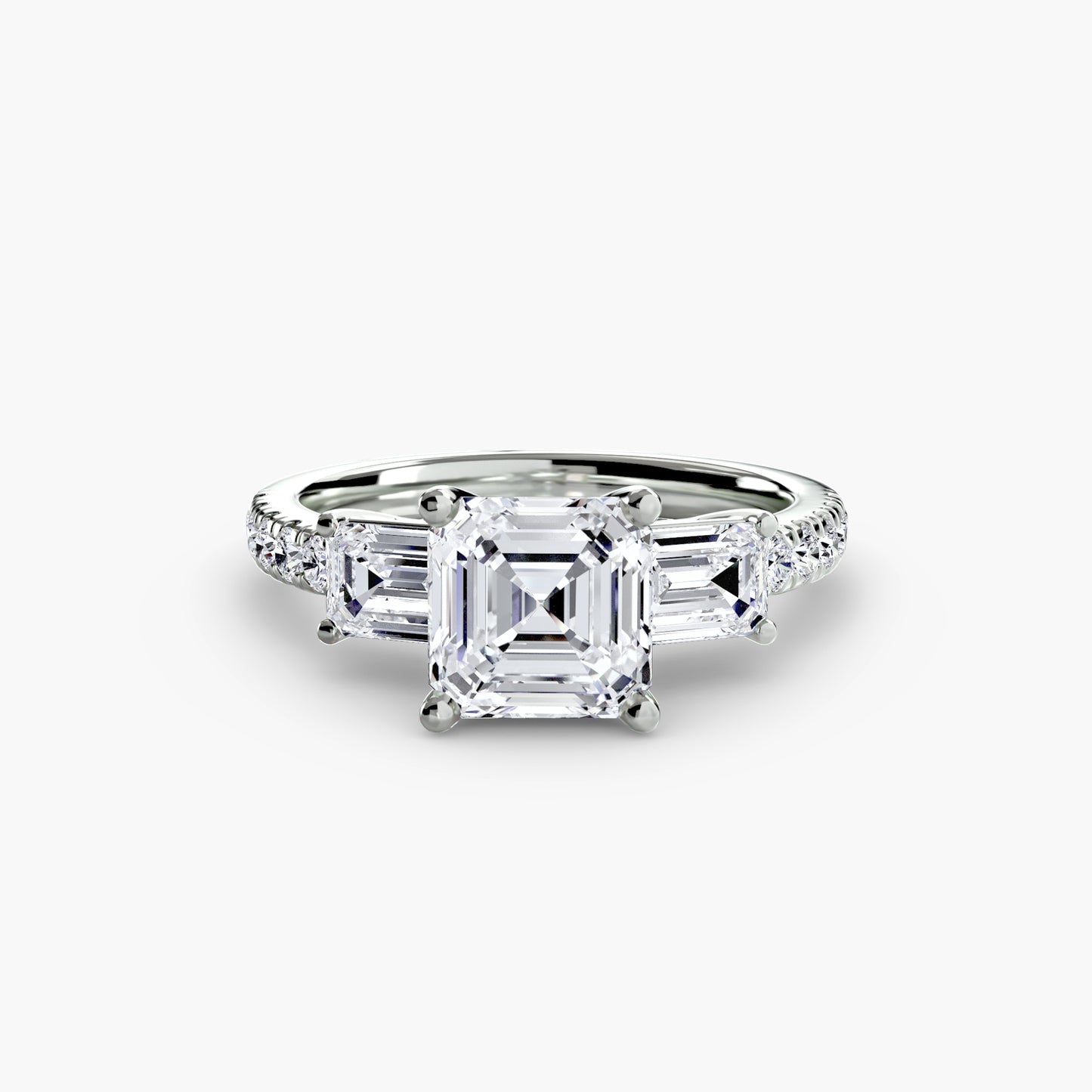 Montura Trilogía Pavé Sutil – Anillo de tres diamantes con brazo pavé