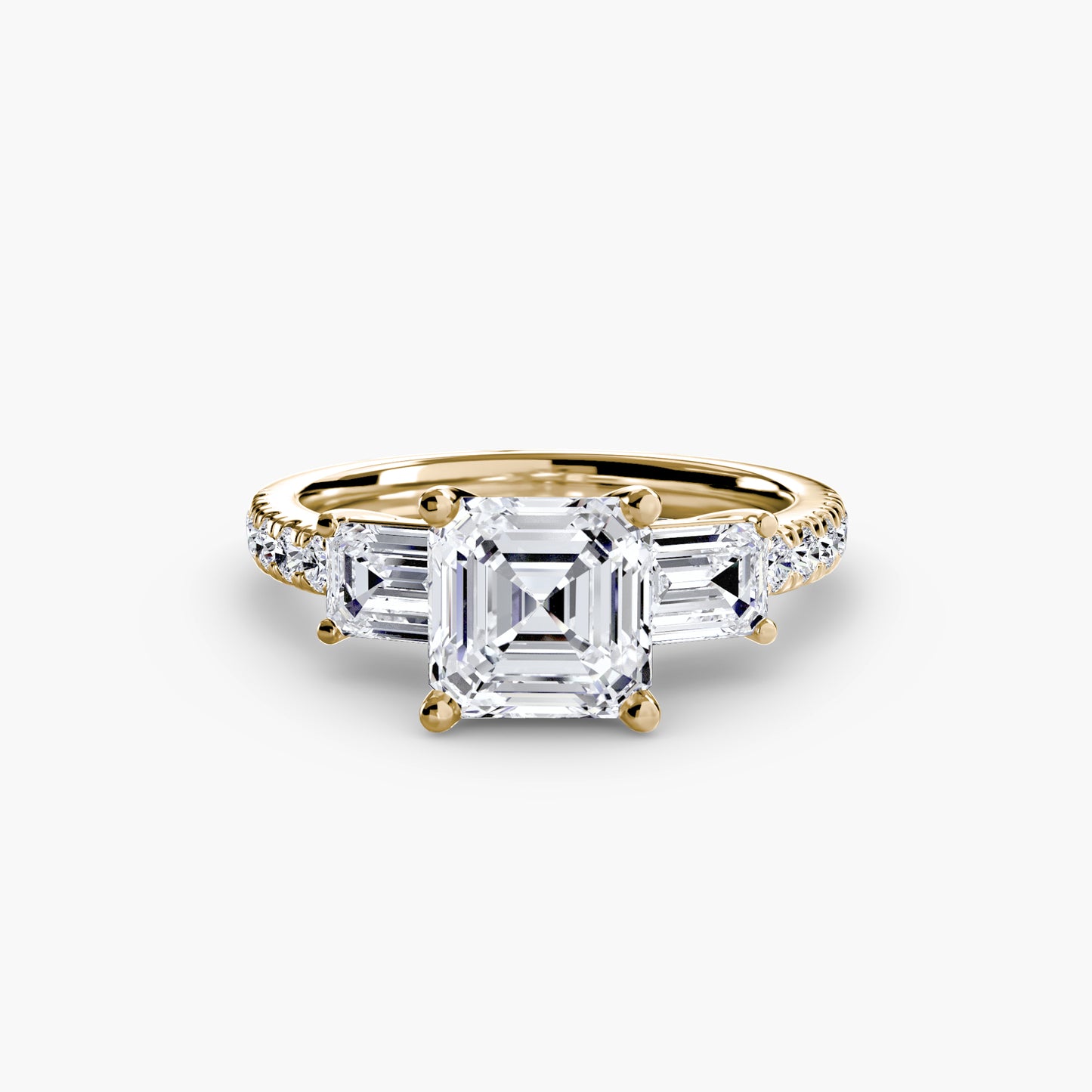 Montura Trilogía Pavé Sutil – Anillo de tres diamantes con brazo pavé