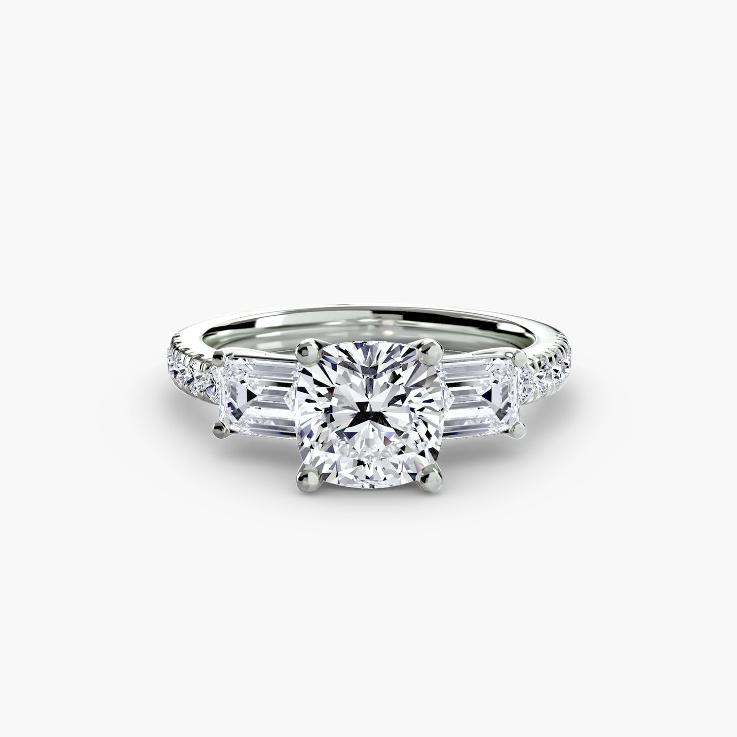 Montura Trilogía Pavé Sutil – Anillo de tres diamantes con brazo pavé
