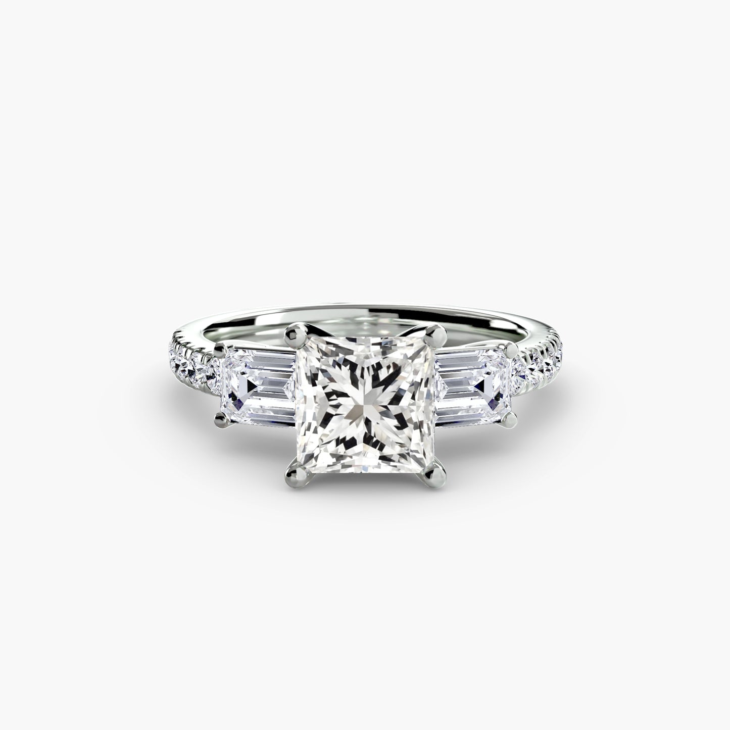 Montura Trilogía Pavé Sutil – Anillo de tres diamantes con brazo pavé