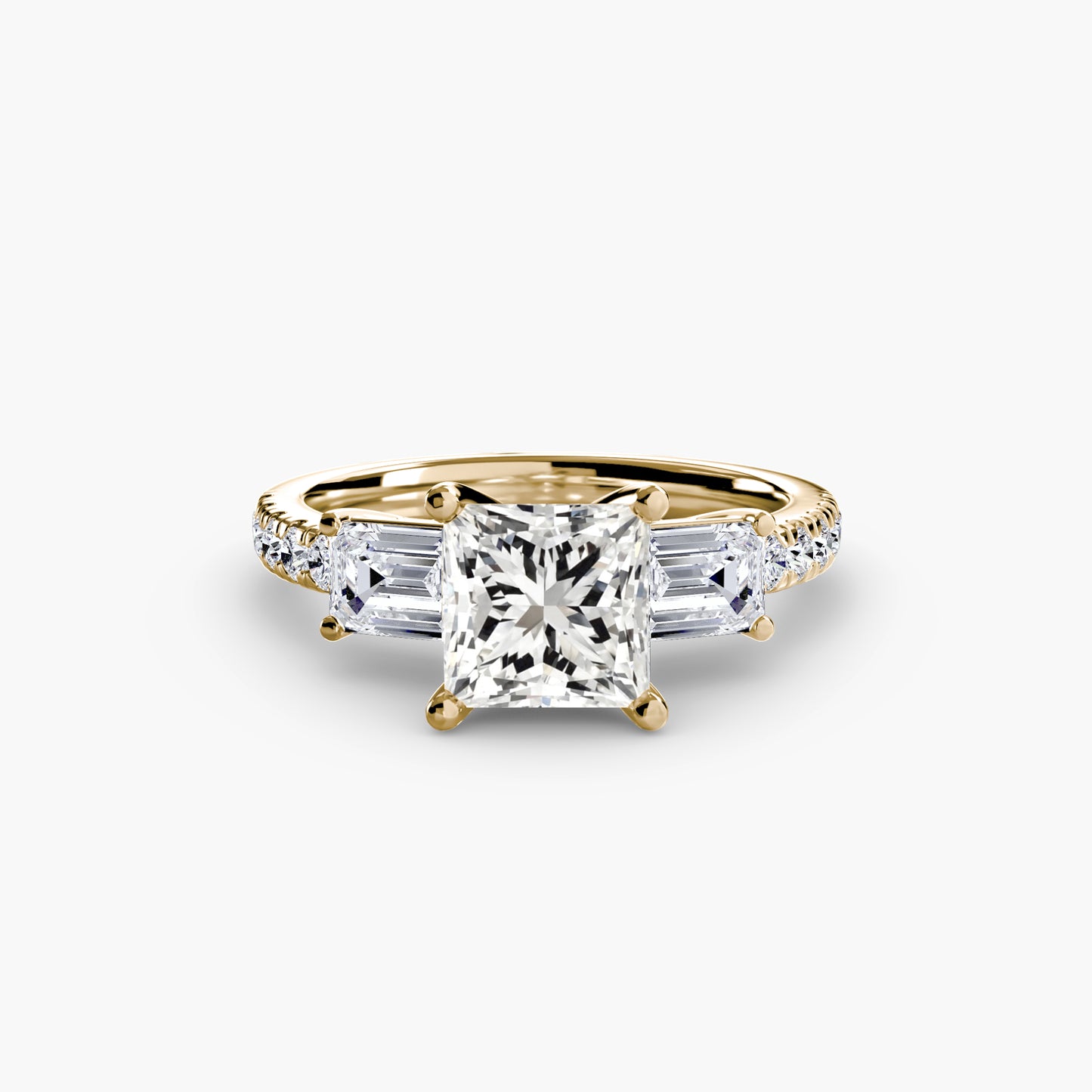 Montura Trilogía Pavé Sutil – Anillo de tres diamantes con brazo pavé