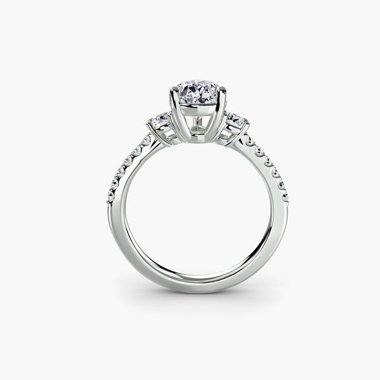 Montura Trilogía Pavé – Anillo de tres diamantes con brazo pavé